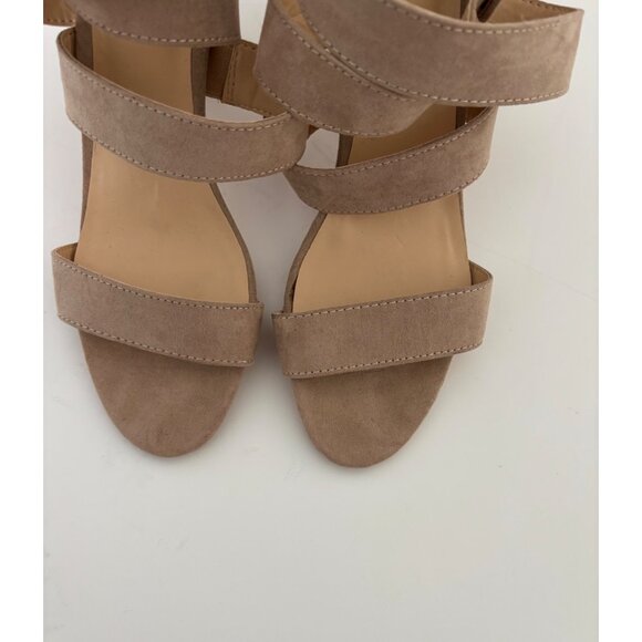 Taupe Faux Suede Sandals 10 Strappy Block Heel Ankle Wrap Quiet Luxury Boho Glam - Picture 5 of 14